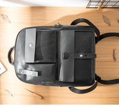 Casual Black Mens Leather School Backpacks Travel Backpacks 14-inch Laptop Backpack for men - imessengerbags