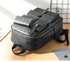 Casual Black Mens Leather School Backpacks Travel Backpacks 14-inch Laptop Backpack for men - imessengerbags