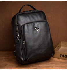 Casual Black Mens Leather 15-inch Computer Backpack Coffee Satchel Backpack School Backpacks for men - imessengerbags