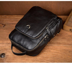 Casual Black Mens Leather 15-inch Computer Backpack Coffee Satchel Backpack School Backpacks for men - imessengerbags