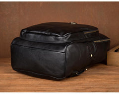 Casual Black Mens Leather 15-inch Computer Backpack Coffee Satchel Backpack School Backpacks for men - imessengerbags