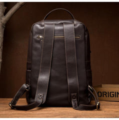 Casual Black Mens Leather 15-inch Computer Backpack Coffee Satchel Backpack School Backpacks for men - imessengerbags