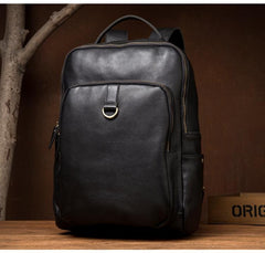 Casual Black Mens Leather 15-inch Computer Backpack Coffee Satchel Backpack School Backpacks for men - imessengerbags