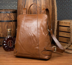Casual Black Mens Leather 15-inch Computer Backpack Brown Travel Backpack School Backpack for men - imessengerbags