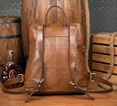 Casual Black Mens Leather 15-inch Computer Backpack Brown Travel Backpack School Backpack for men - imessengerbags