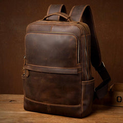 Black Casual Mens Leather 15-inch Computer Backpacks Brown Travel Backpacks School Backpacks for men - imessengerbags