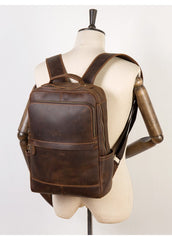 Black Casual Mens Leather 15-inch Computer Backpacks Brown Travel Backpacks School Backpacks for men - imessengerbags