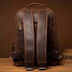 Black Casual Mens Leather 15-inch Computer Backpacks Brown Travel Backpacks School Backpacks for men - imessengerbags