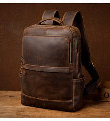 Black Casual Mens Leather 15-inch Computer Backpacks Brown Travel Backpacks School Backpacks for men - imessengerbags