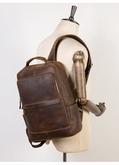 Black Casual Mens Leather 15-inch Computer Backpacks Brown Travel Backpacks School Backpacks for men - imessengerbags