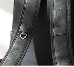 Black Fashion Mens Leather 15-inch Computer Backpacks Black Travel Backpacks College Backpack for men - imessengerbags