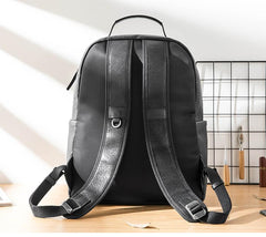 Black Fashion Mens Leather 15-inch Computer Backpacks Black Travel Backpacks College Backpack for men - imessengerbags