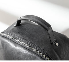 Black Fashion Mens Leather 15-inch Computer Backpacks Black Travel Backpacks College Backpack for men - imessengerbags