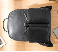 Black Fashion Mens Leather 15-inch Computer Backpacks Black Travel Backpacks College Backpack for men - imessengerbags