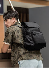 Fashion Black Mens Nylon Backpack Travel Backpacks 15‘’ Laptop Backpack College Bag for men - imessengerbags