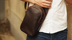 Black Coffee Leather Mens Sling Bag Sling Shoulder Bag Sling On Shoulder Backpack for men - imessengerbags