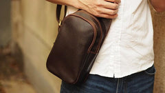 Black Coffee Leather Mens Sling Bag Sling Shoulder Bag Sling On Shoulder Backpack for men
