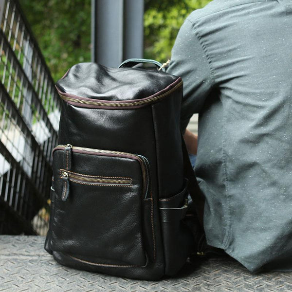 Black Coffee Mens Leather Backpacks Travel Backpacks Laptop Backpack for men - imessengerbags