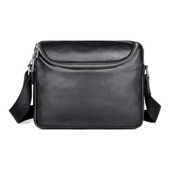 Black Cool Leather 10 inches Large Zipper Messenger Bag Handbag Shoulder Bag For Men - imessengerbags