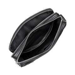 Black Cool Leather 10 inches Large Zipper Messenger Bag Handbag Shoulder Bag For Men - imessengerbags