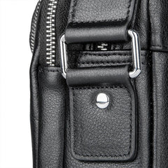 Black Cool Leather 10 inches Large Zipper Messenger Bag Handbag Shoulder Bag For Men - imessengerbags