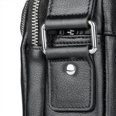 Black Cool Leather 10 inches Large Zipper Messenger Bag Handbag Shoulder Bag For Men
