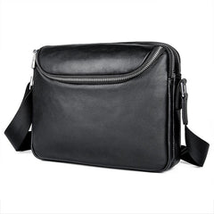 Black Cool Leather 10 inches Large Zipper Messenger Bag Handbag Shoulder Bag For Men - imessengerbags