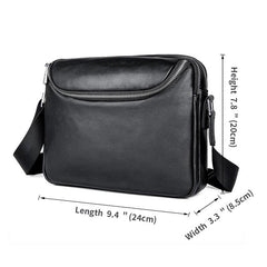 Black Cool Leather 10 inches Large Zipper Messenger Bag Handbag Shoulder Bag For Men