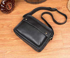 Cool Black Leather 10 inches Small Postman Bags Messenger Bag Courier Bag for Men - imessengerbags