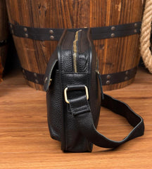 Cool Black Leather 10 inches Small Postman Bags Messenger Bag Courier Bag for Men - imessengerbags