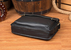 Cool Black Leather 10 inches Small Postman Bags Messenger Bag Courier Bag for Men - imessengerbags