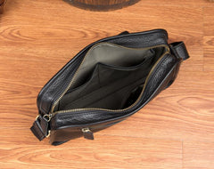 Cool Black Leather 10 inches Small Postman Bags Messenger Bag Courier Bag for Men - imessengerbags