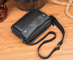 Cool Black Leather 10 inches Small Postman Bags Messenger Bag Courier Bag for Men - imessengerbags