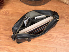 Cool Black Leather 10 inches Small Postman Bags Messenger Bag Courier Bag for Men - imessengerbags