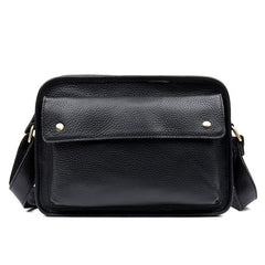 Cool Black Leather 10 inches Small Postman Bags Messenger Bag Courier Bag for Men - imessengerbags