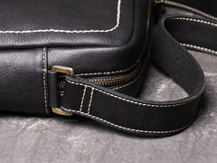Black Cool Leather 10 inches Small Zipper Messenger Bag Vertical Shoulder Bag Dark Brown Side Bag For Men - imessengerbags