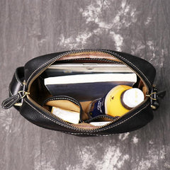 Black Cool Leather 10 inches Small Zipper Messenger Bag Vertical Shoulder Bag Dark Brown Side Bag For Men - imessengerbags