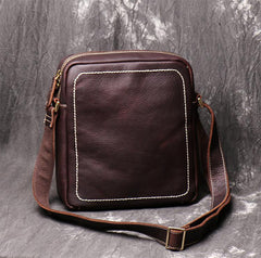Black Cool Leather 10 inches Small Zipper Messenger Bag Vertical Shoulder Bag Dark Brown Side Bag For Men - imessengerbags
