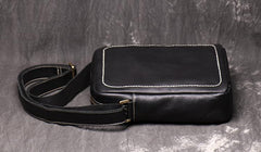 Black Cool Leather 10 inches Small Zipper Messenger Bag Vertical Shoulder Bag Dark Brown Side Bag For Men - imessengerbags
