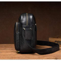 Cool Black Leather Small Courier Bags Brown Vertical Messenger Bag Postman Bag for Men - imessengerbags