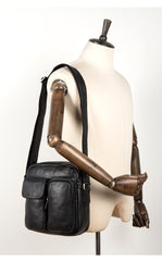 Cool Black Leather Small Courier Bags Brown Vertical Messenger Bag Postman Bag for Men - imessengerbags