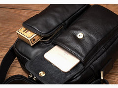 Cool Black Leather Small Courier Bags Brown Vertical Messenger Bag Postman Bag for Men - imessengerbags