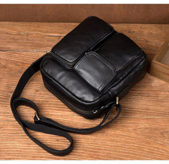 Cool Black Leather Small Courier Bags Brown Vertical Messenger Bag Postman Bag for Men - imessengerbags