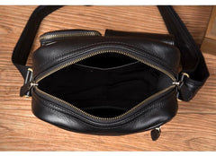 Cool Black Leather Small Courier Bags Brown Vertical Messenger Bag Postman Bag for Men - imessengerbags