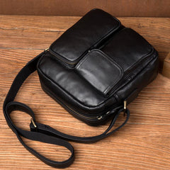 Cool Black Leather Small Courier Bags Brown Vertical Messenger Bag Postman Bag for Men - imessengerbags