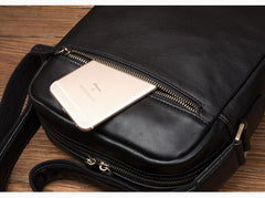 Cool Black Leather Small Courier Bags Brown Vertical Messenger Bag Postman Bag for Men - imessengerbags