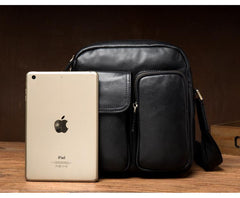 Cool Black Leather Small Courier Bags Brown Vertical Messenger Bag Postman Bag for Men - imessengerbags