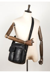 Cool Black Leather Small Courier Bags Brown Vertical Messenger Bag Postman Bag for Men - imessengerbags