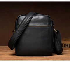 Cool Black Leather Small Courier Bags Brown Vertical Messenger Bag Postman Bag for Men - imessengerbags