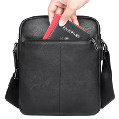 Black Cool Leather Large Zipper Messenger Bag Vertical Brown Side Bag For Men - imessengerbags